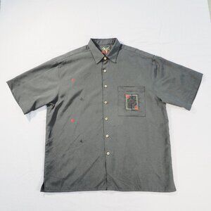 Bamboo Cay Shirt Mens Large Black Camp Button Front Preppy Resort Beach Hawaiian